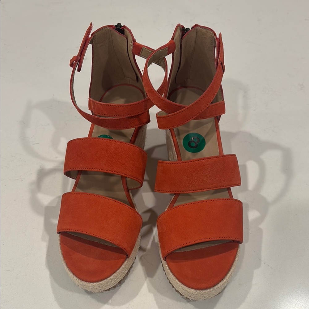 Eileen Fisher Wedge Womens Size 8 Nubuck Leather Espadrille Straps Zipper Orange